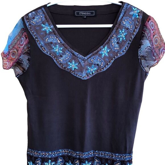 Minkas Capped Beaded Top EUC - Picture 1 of 8